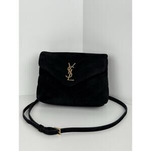 Saint Laurent Small Loulou Y-Quilted Suede Calfskin Shoulder Bag Black C-6